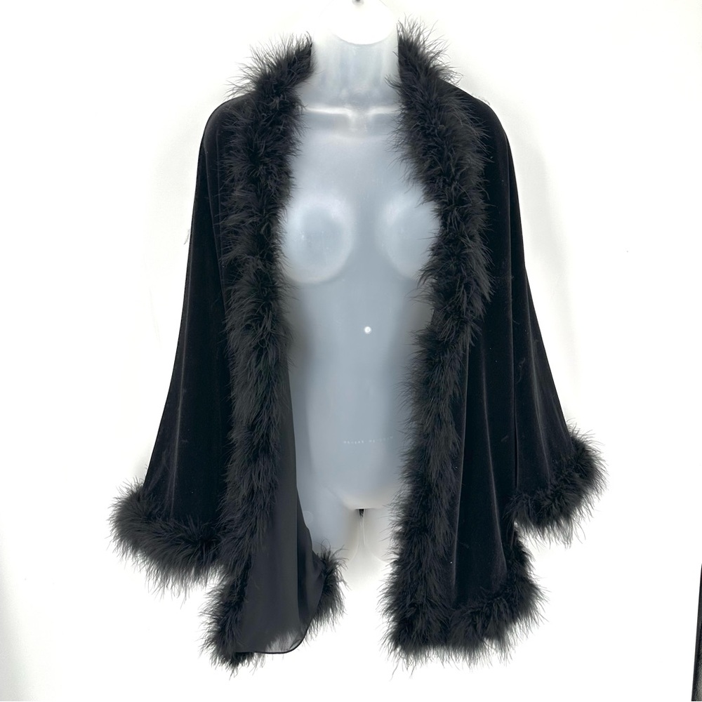 Alex Evenings Cape Wrap Maribou Black Velvet Formal Glam Costume DAMAGED READ